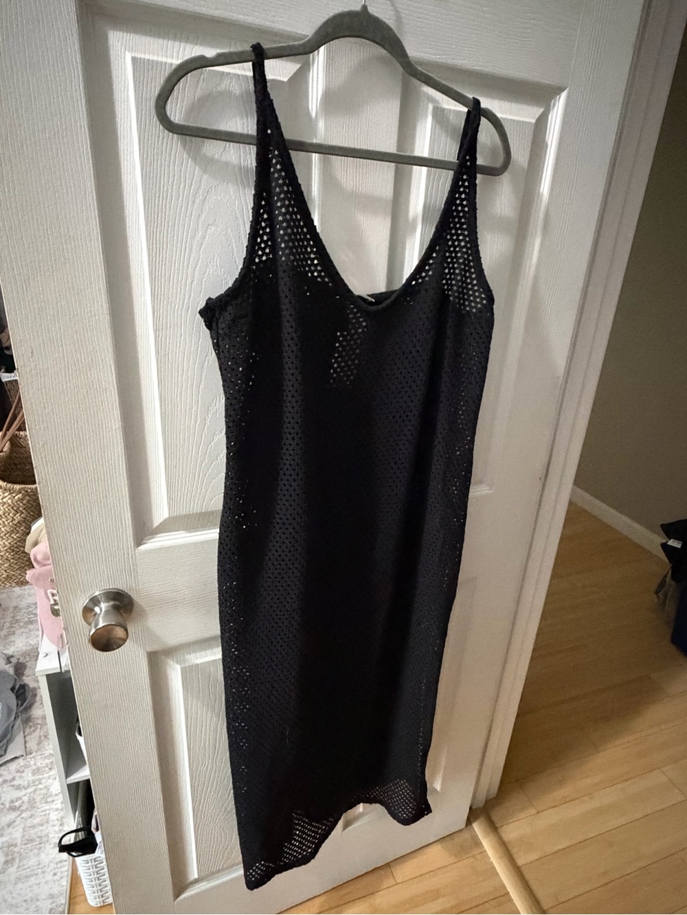 H&M Black Open-Knit Slip Dress